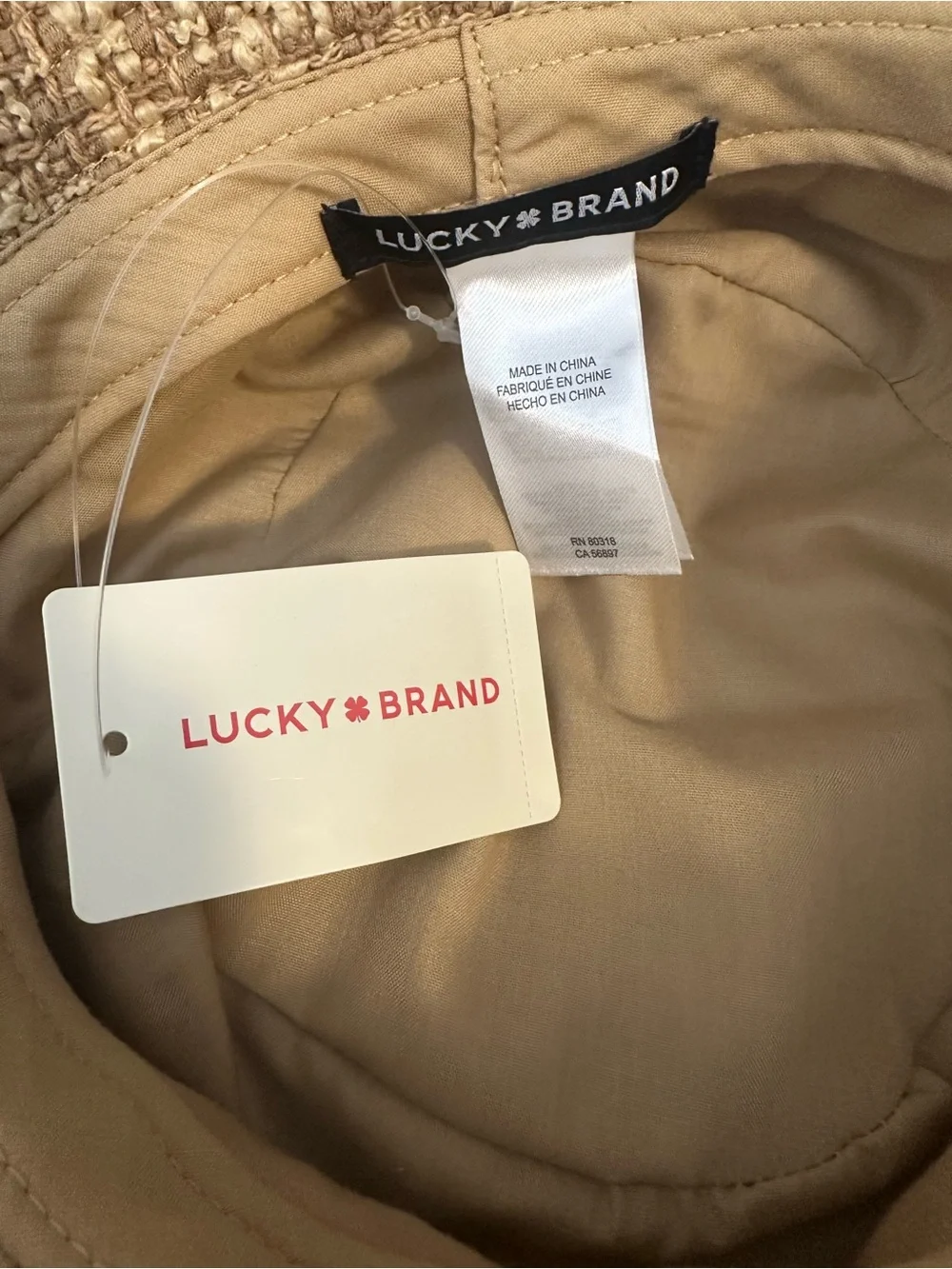 NWT Lucky Brand Textured Woven Bucket Hat Tan Beige One Size